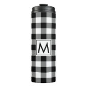 Schwarz-Weiß-Gingham-Muster mit Monogramm Thermosbecher (Vorderseite)