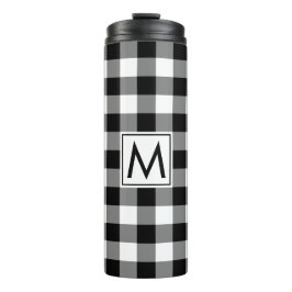 Schwarz-Weiß-Gingham-Muster mit Monogramm Thermosbecher