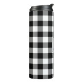 Schwarz-Weiß-Gingham-Muster mit Monogramm Thermosbecher (Nach links gedreht)