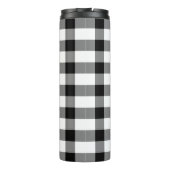 Schwarz-Weiß-Gingham-Muster mit Monogramm Thermosbecher (Rückseite)