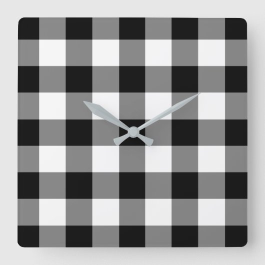 Schwarz-Weiß-Gingham-Muster Quadratische Wanduhr (Vorderseite)