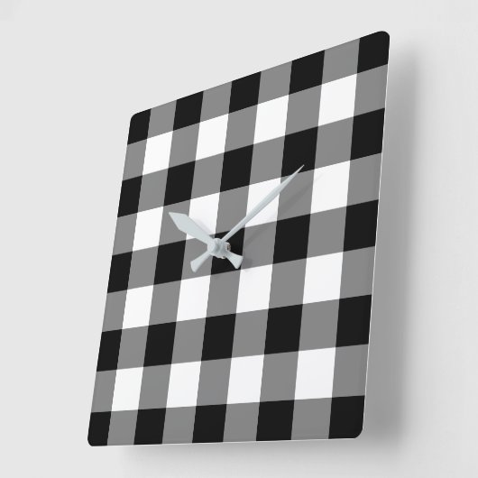 Schwarz-Weiß-Gingham-Muster Quadratische Wanduhr (Winkel)