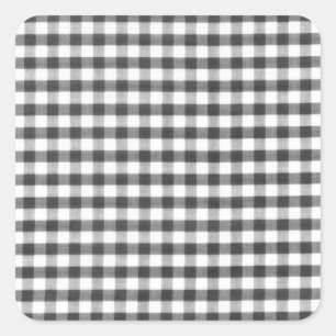 Schwarz-weiß Gingham-Muster Quadratischer Aufkleber