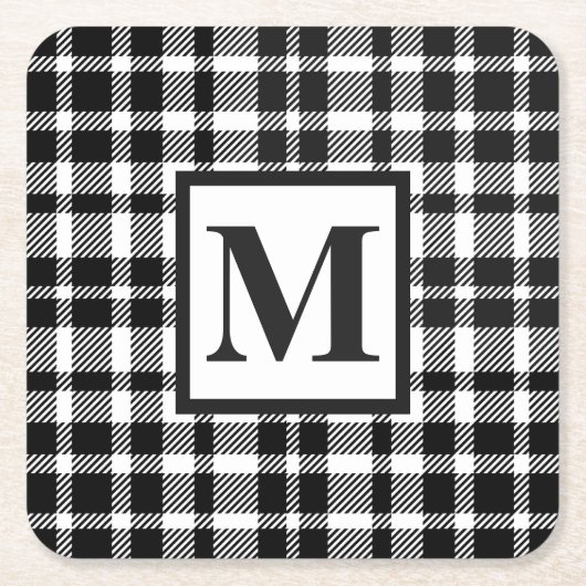 Schwarz-Weiß-Gingham-Muster Rechteckiger Pappuntersetzer (Vorderseite)