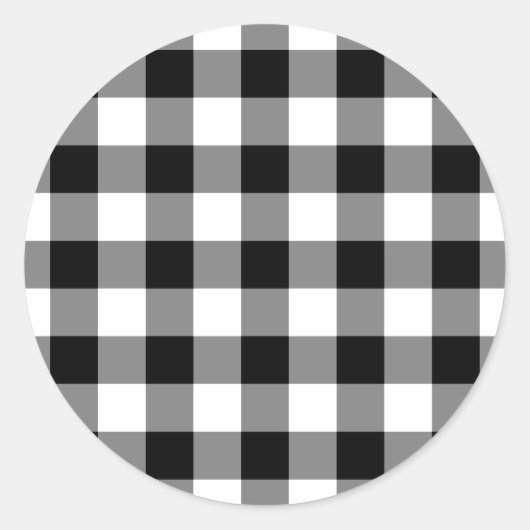 Schwarz-Weiß Gingham-Muster Runder Aufkleber (Vorderseite)