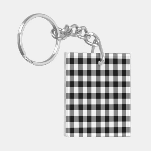 Schwarz-Weiß Gingham-Muster Schlüsselanhänger (Vorderseite links)