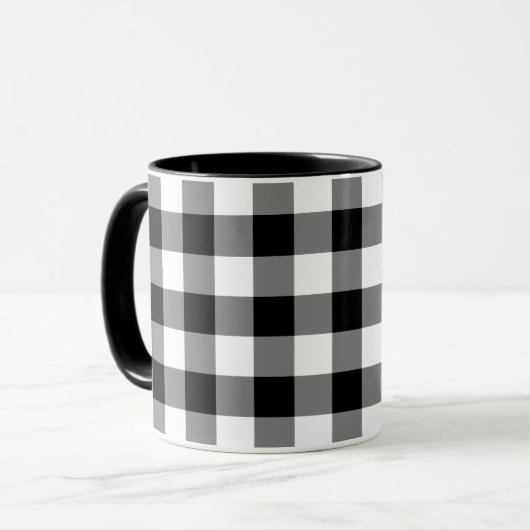 Schwarz-Weiß Gingham-Muster Tasse (Vorderseite Links)