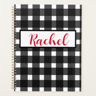 Schwarz-weiß Gingham Personalisiert Planer