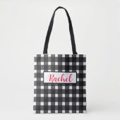 Schwarz-weiß Gingham Personalisiert Tote Bag Tasche (Vorderseite)