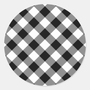 Schwarz-Weiß-Gingham Runder Aufkleber