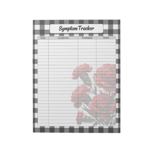 Schwarz-Weiß-Gingham-Symptom-Tracker Notizblock (Rotiert)