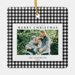 Schwarz-Weiß-Gingham-Weihnachten 2 Foto Keramikornament