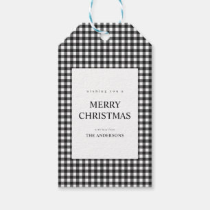 Schwarz-Weiß-Gingham-Weihnachten Geschenkanhänger
