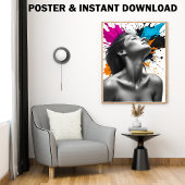 Schwarz-Weiß-Girl-Portrait mit Farbtupfer Poster