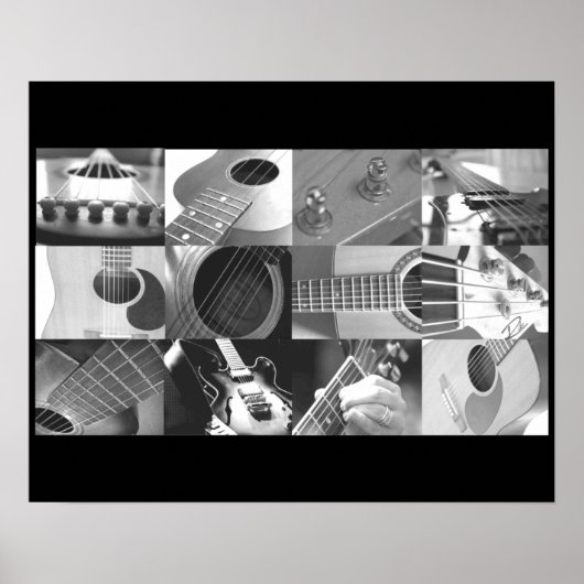 Schwarz-Weiß-Gitarre-FotoCollage Poster (Vorne)