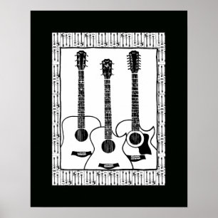 Schwarz-Weiß-Gitarre Poster