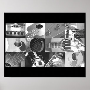 Schwarz-Weiß-Gitarren-Fotocollage Poster