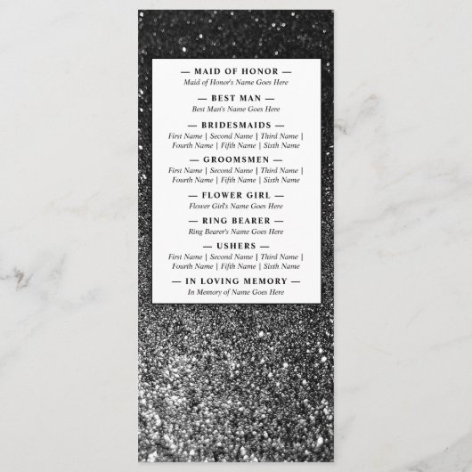 Schwarz-Weiß-Glam-Chic Moderner Hochzeitsfest Glit Programm (Rückseite)