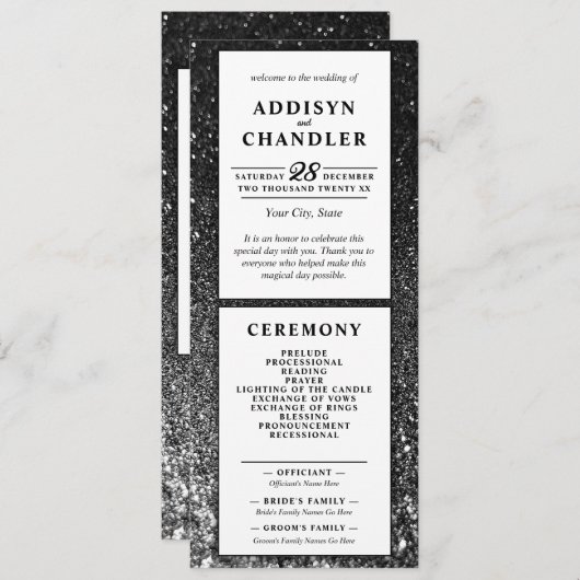 Schwarz-Weiß-Glam-Chic Moderner Hochzeitsfest Glit Programm (Vorne/Hinten)