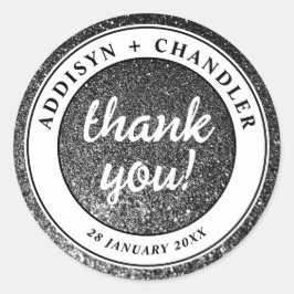 Schwarz-Weiß-Glam-Chic Moderner Hochzeitsfest Glit Runder Aufkleber