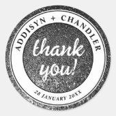 Schwarz-Weiß-Glam-Chic Moderner Hochzeitsfest Glit Runder Aufkleber (Vorderseite)