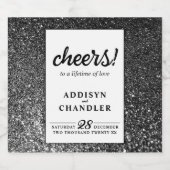 Schwarz-Weiß-Glam-Chic Moderner Hochzeitsfest Glit Schaumweinetikett (Einzelnes Label)