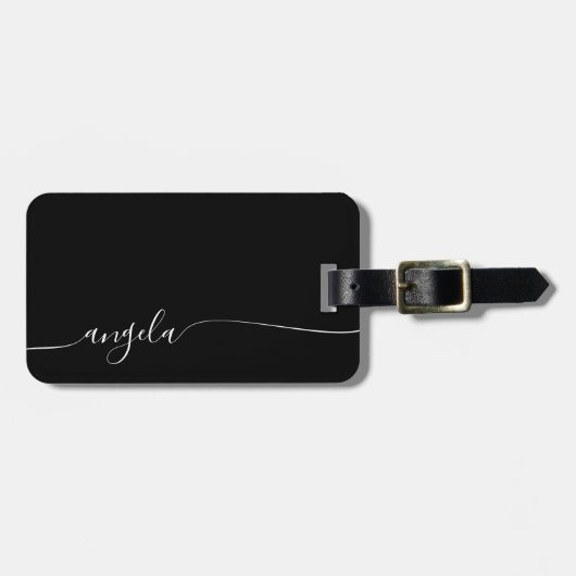Schwarz-Weiß-Glam-Signature-Name Gepäckanhänger (Vorderseite horizontal)