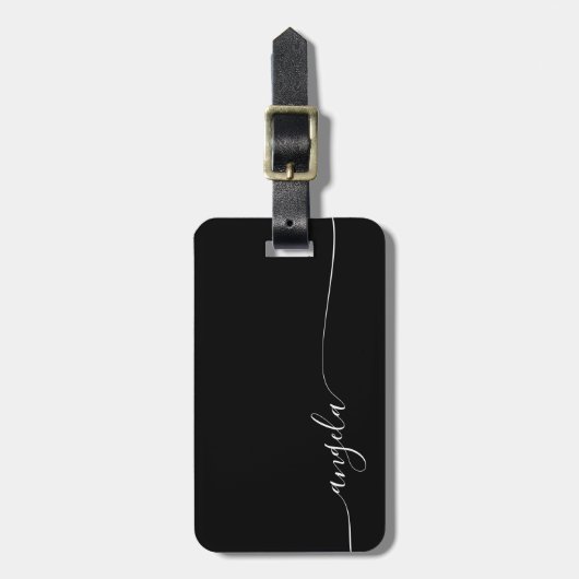Schwarz-Weiß-Glam-Signature-Name Gepäckanhänger (Vorderseite vertikal)
