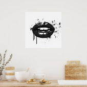 Schwarz-Weiß-Glamour Beauty-Lippen-Kuss Poster (Küche)