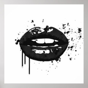 Schwarz-Weiß-Glamour Beauty-Lippen-Kuss Poster