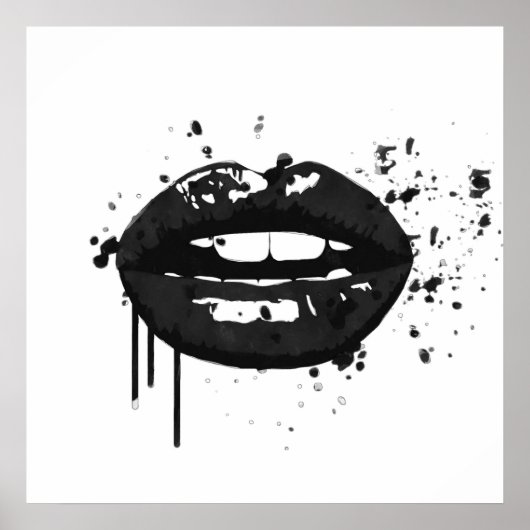 Schwarz-Weiß-Glamour Beauty-Lippen-Kuss Poster (Vorne)