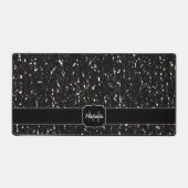 Schwarz-weiß glänzende Glitzer-Glitzern Monogramm Schreibtischunterlage (Vorderseite)