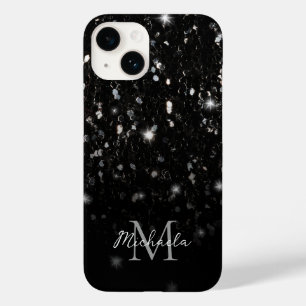 Schwarz-weiß glänzende Glitzer Glitzern ombre Mono Case-Mate iPhone 14 Hülle