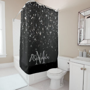 Schwarz-weiß glänzende Glitzer Glitzern ombre Mono Duschvorhang