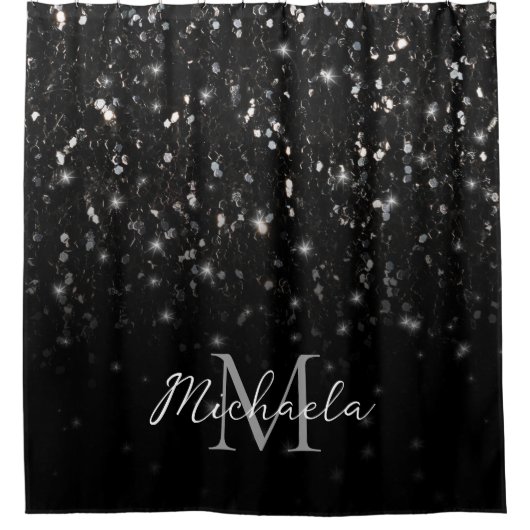 Schwarz-weiß glänzende Glitzer Glitzern ombre Mono Duschvorhang (Vorderseite)
