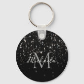 Schwarz-weiß glänzende Glitzer Glitzern ombre Mono Schlüsselanhänger (Rückseite)
