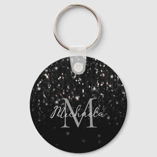 Schwarz-weiß glänzende Glitzer Glitzern ombre Mono Schlüsselanhänger (Rückseite)