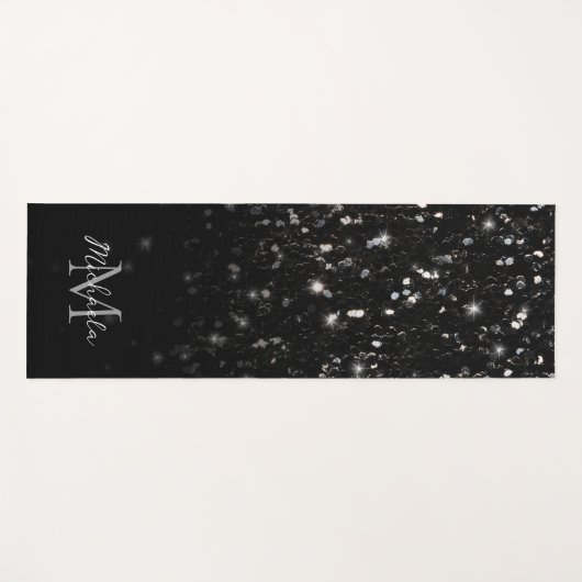 Schwarz-weiß glänzende Glitzer Glitzern ombre Mono Yogamatte (Vorderseite (Horizontal))