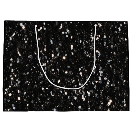 Schwarz-Weiß glänzende Glitzer Glitzern Sweet 16 Große Geschenktüte (Rückseite)