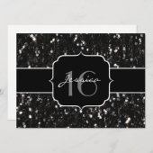 Schwarz-weiß glänzende Glitzer Glitzern Sweet 16 l Einladung (Vorne/Hinten)