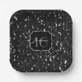 Schwarz-Weiß glänzende Glitzer Glitzern Sweet 16 Pappteller (Vorderseite)