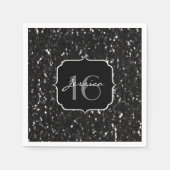 Schwarz-Weiß glänzende Glitzer Glitzern Sweet 16 Serviette (Vorderseite)
