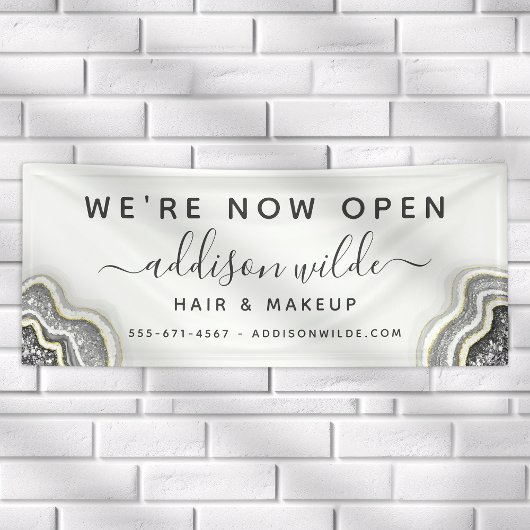 Schwarz-Weiß-Glitzer Agate Geode Luxe Business Banner