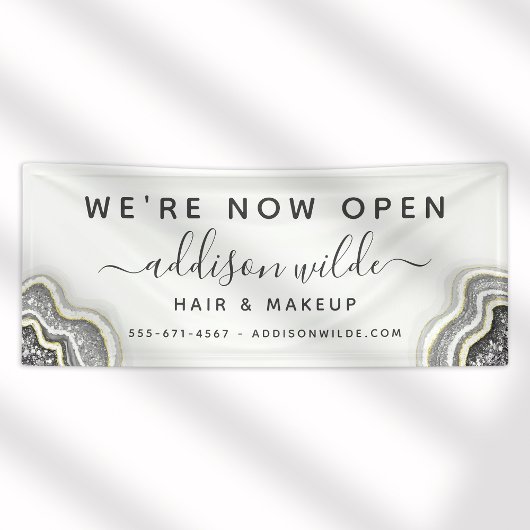 Schwarz-Weiß-Glitzer Agate Geode Luxe Business Banner