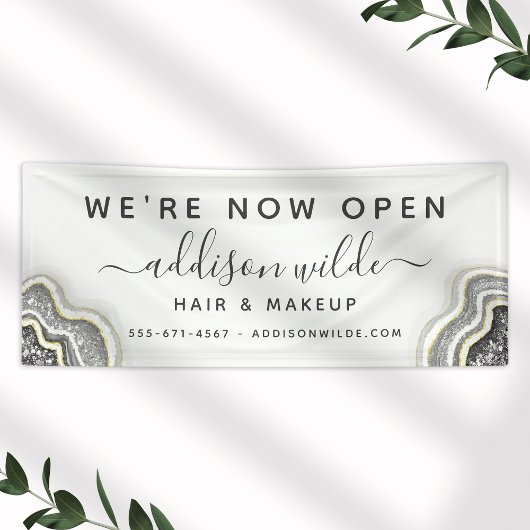 Schwarz-Weiß-Glitzer Agate Geode Luxe Business Banner