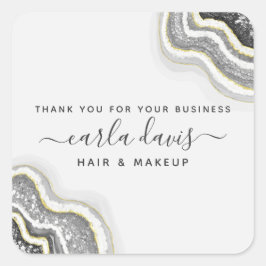 Schwarz-Weiß-Glitzer Agate Geode Luxe Business Quadratischer Aufkleber