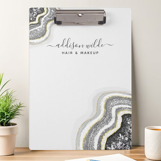 Schwarz-Weiß-Glitzer Agate Geode Luxe Chic Klemmbrett