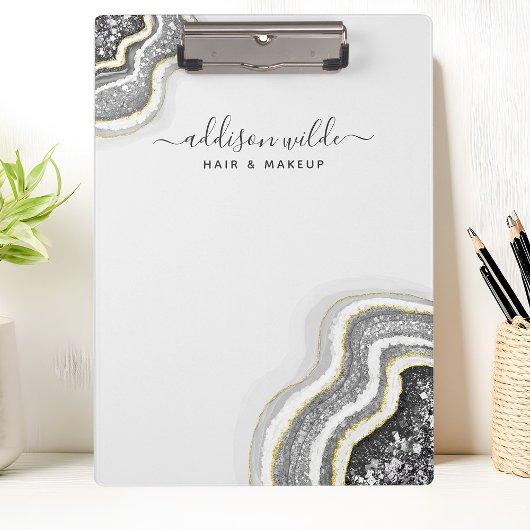 Schwarz-Weiß-Glitzer Agate Geode Luxe Chic Klemmbrett