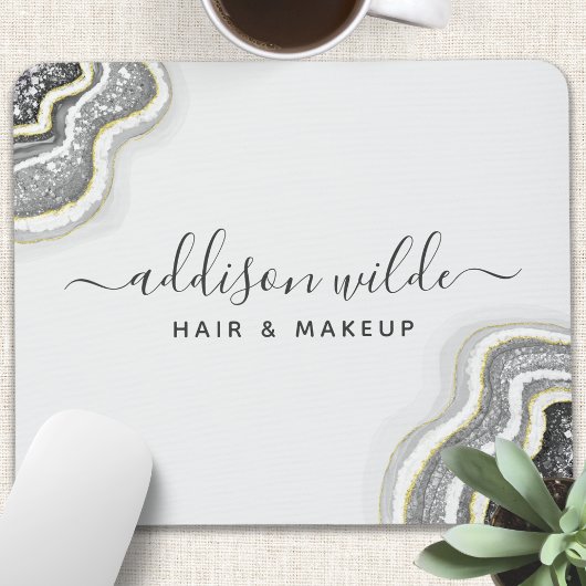 Schwarz-Weiß-Glitzer Agate Geode Luxe Chic Mousepad