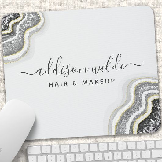 Schwarz-Weiß-Glitzer Agate Geode Luxe Chic Mousepad